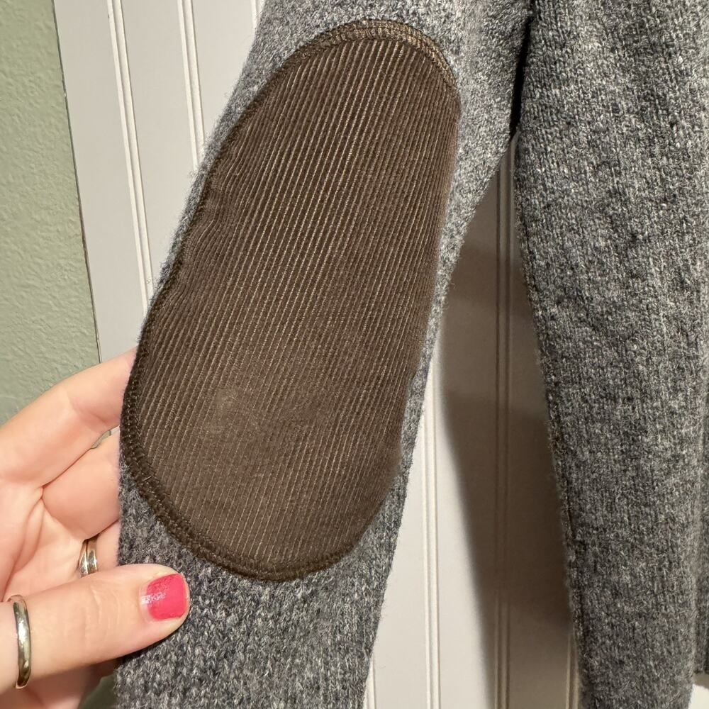LL Bean Gray Shetland Wool Sweater Corduroy Elbow Patches Quarter Zip Mens Large - Picture 5 of 5
